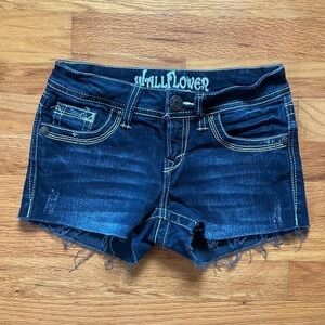 2000s Low Rise Dark Wash Micro Shorts Size 0  Embroidered Y2K Preppy Grunge